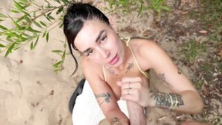 Cam Nair Blows Her BF's Cock On The Public Beach