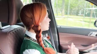 Schoolgirl Sweetie Fox Gives A Sloppy Blowjob In The Car
